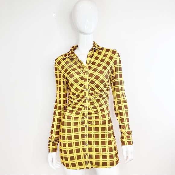 Long Sleeve Checked Button Down Mini Shirt  Dress - Picture 7 of 16